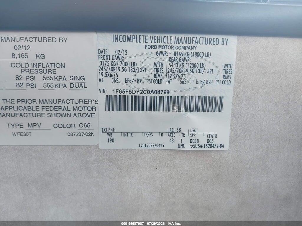 1F65F5DY2C0A04799 2012 FORD F53 photo no. 9