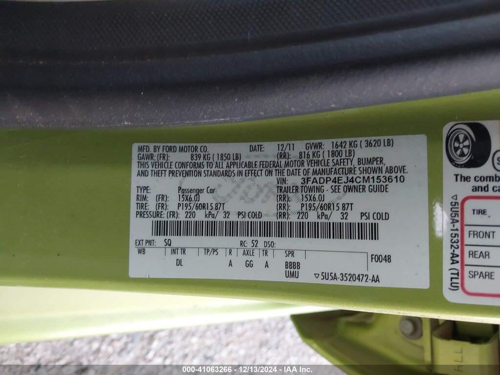 3FADP4EJ4CM153610 2012 FORD FIESTA photo no. 9
