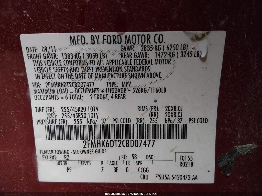 2FMHK6DT2CBD07477 2012 FORD FLEX photo no. 9