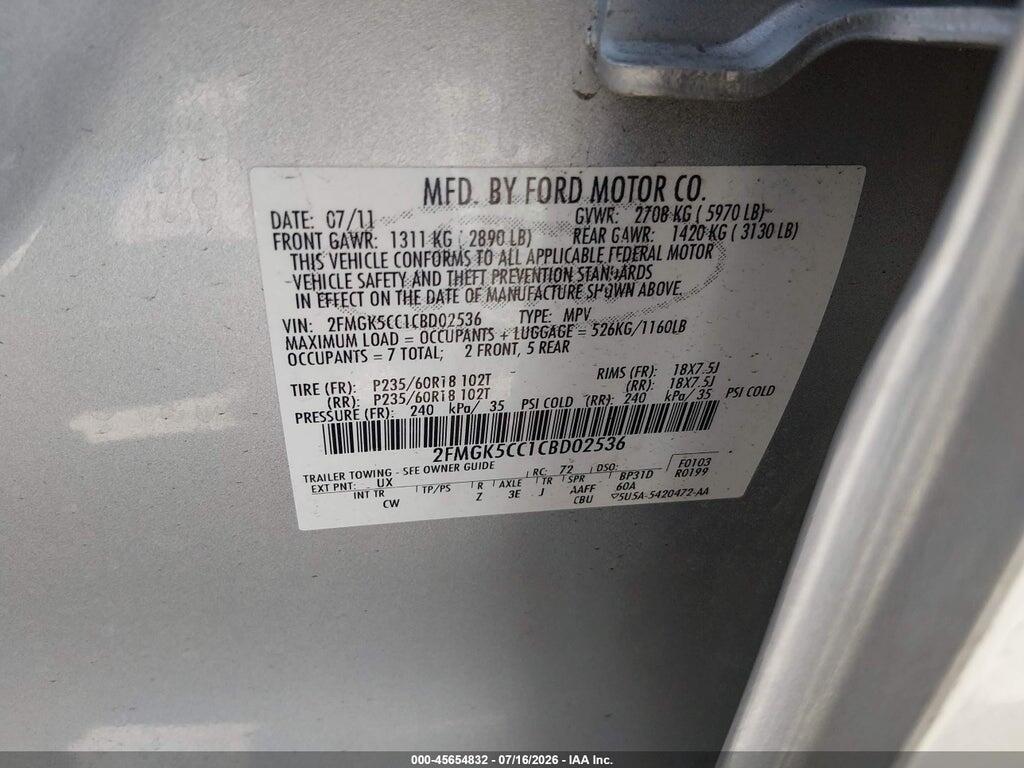 2FMGK5CC1CBD02536 2012 FORD FLEX photo no. 9