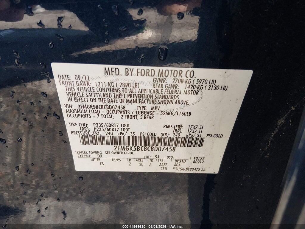 2FMGK5BC8CBD07458 2012 FORD FLEX photo no. 9