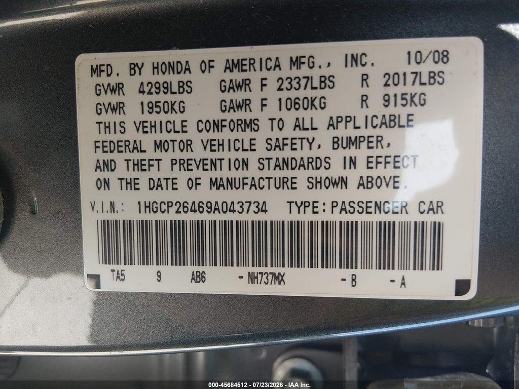 1HGCP26469A043734 2009 HONDA ACCORD photo no. 9