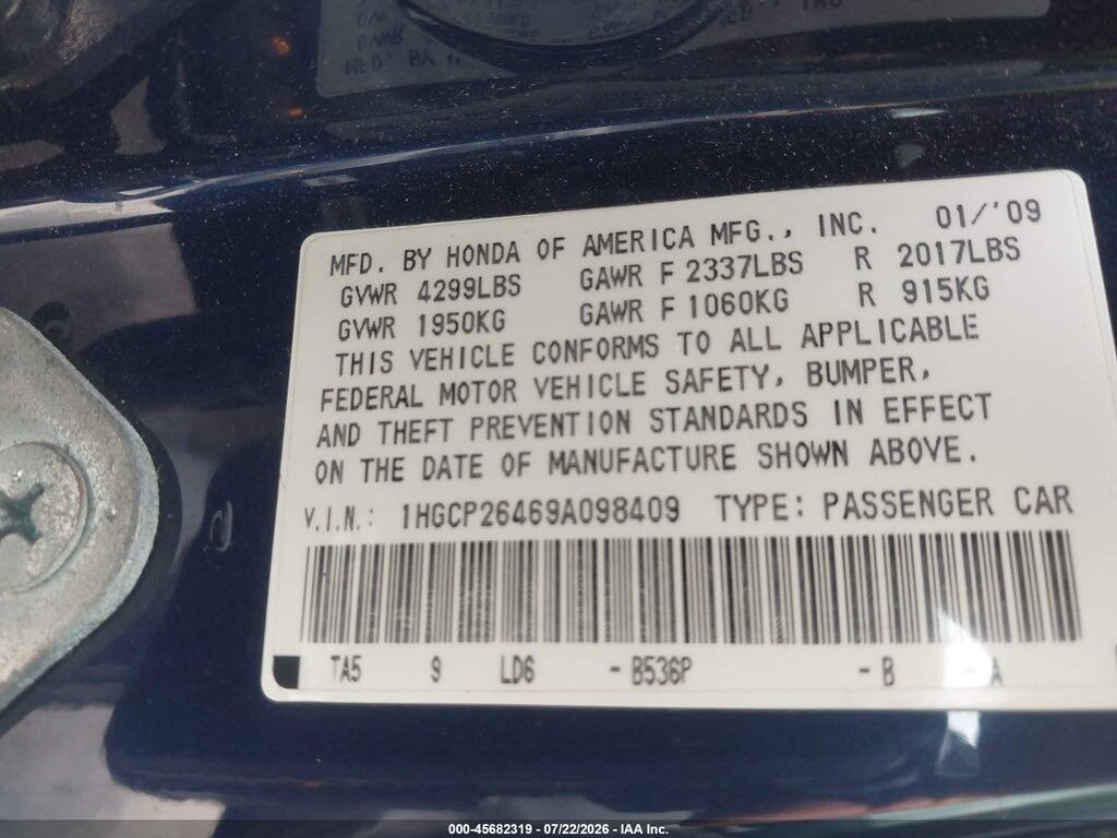 1HGCP26469A098409 2009 HONDA ACCORD photo no. 9