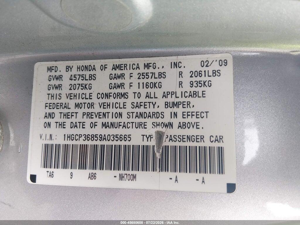 1HGCP36859A035665 2009 HONDA ACCORD photo no. 9
