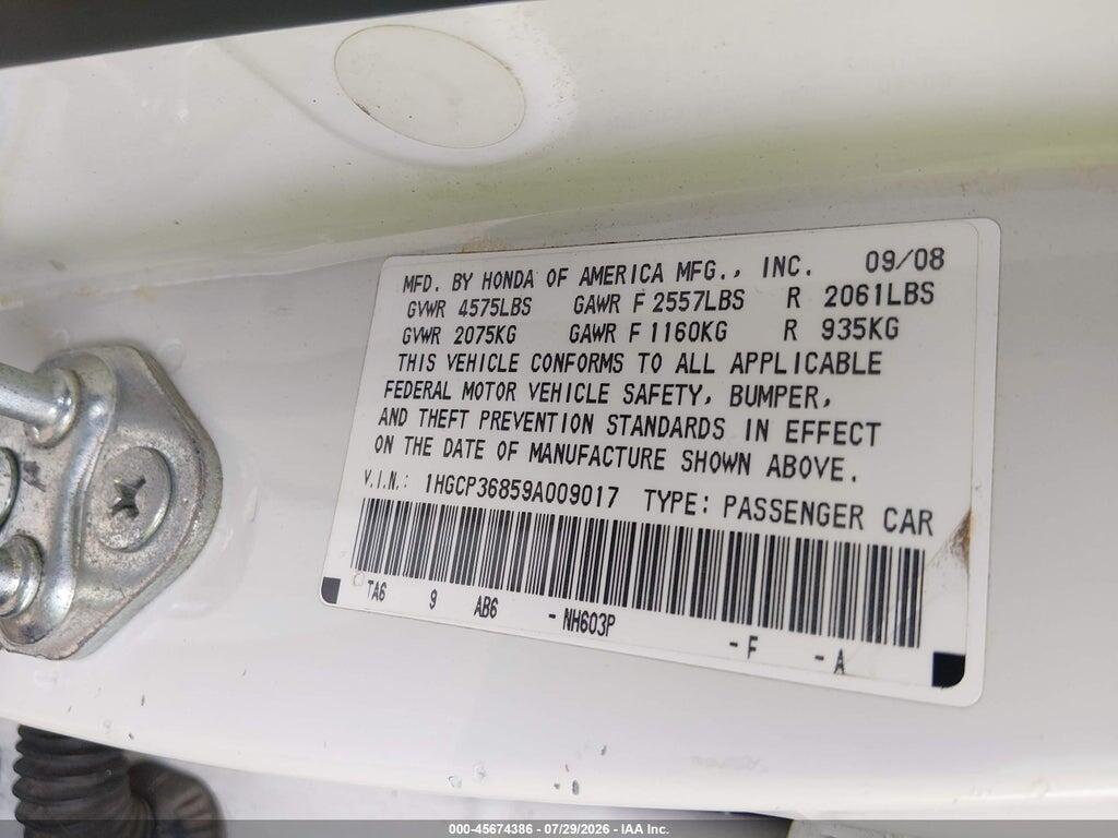 1HGCP36859A009017 2009 HONDA ACCORD photo no. 9