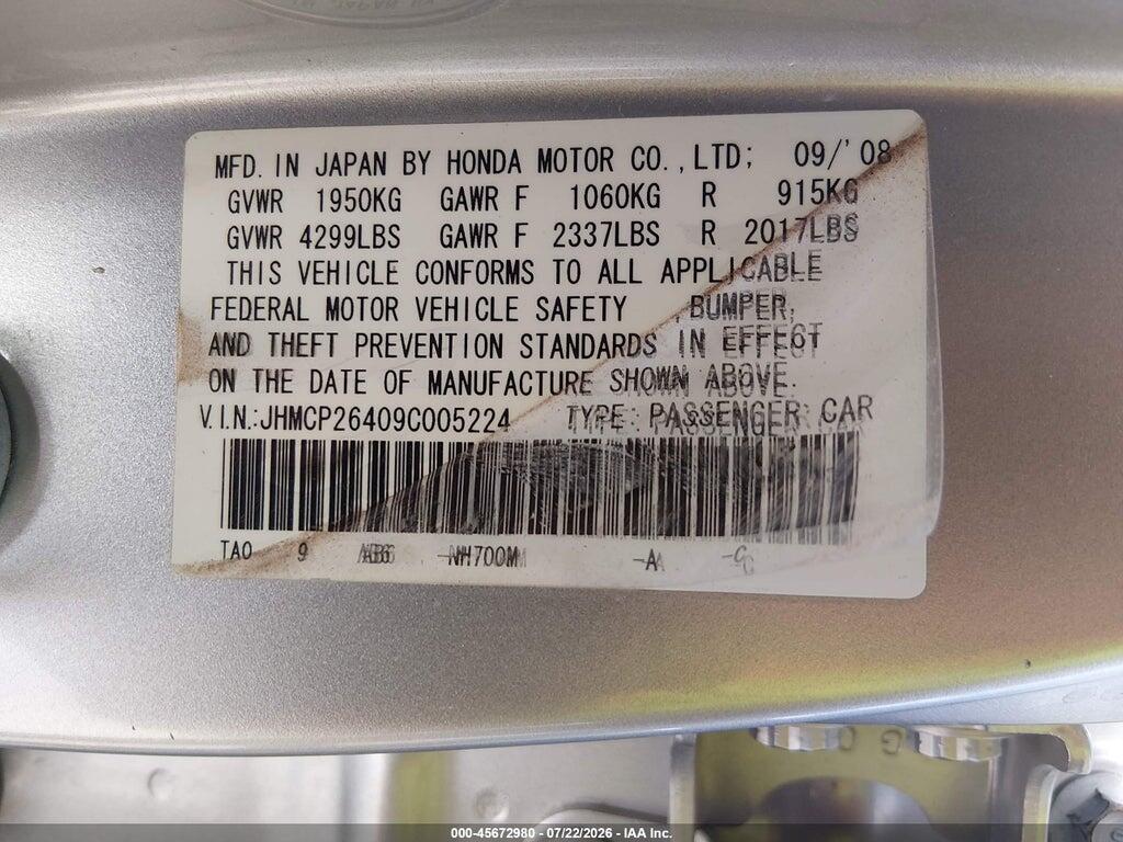 JHMCP26409C005224 2009 HONDA ACCORD photo no. 9