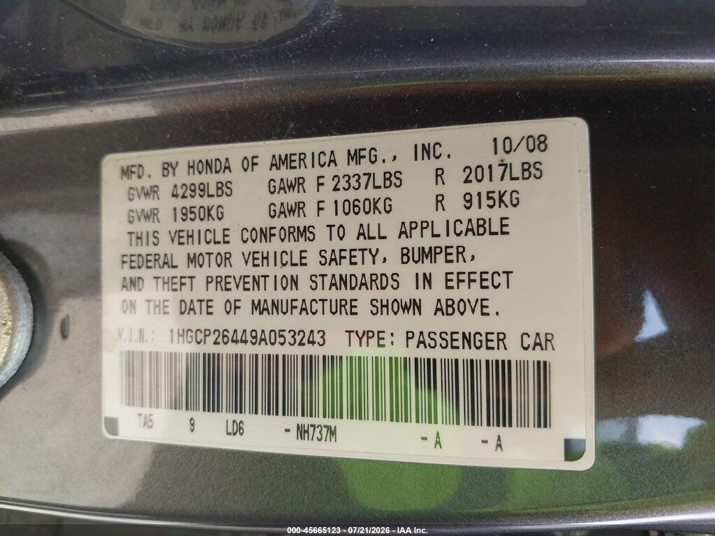 1HGCP26449A053243 2009 HONDA ACCORD photo no. 9