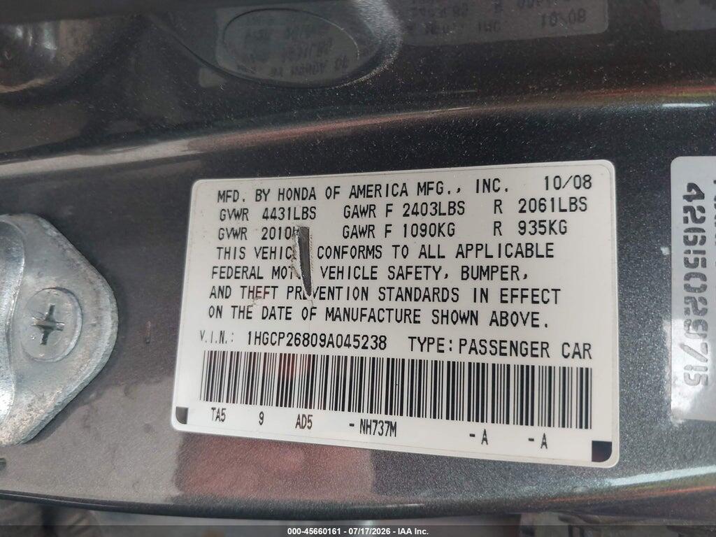 1HGCP26809A045238 2009 HONDA ACCORD photo no. 9