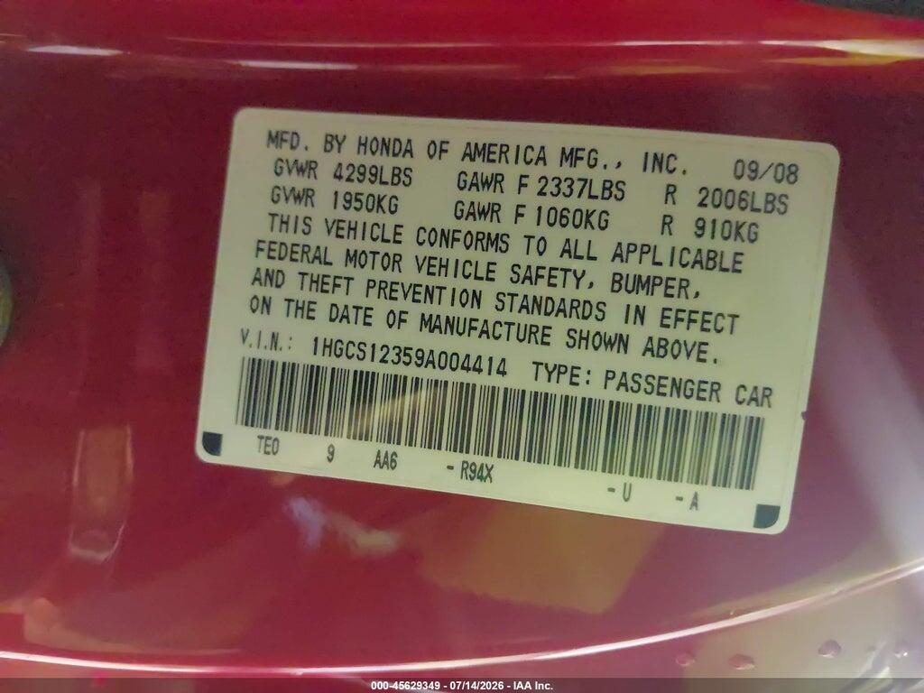 1HGCS12359A004414 2009 HONDA ACCORD photo no. 9