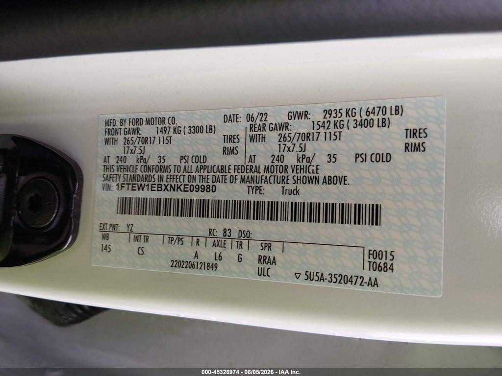 1FTEW1EBXNKE09980 2022 FORD F-150 photo no. 9