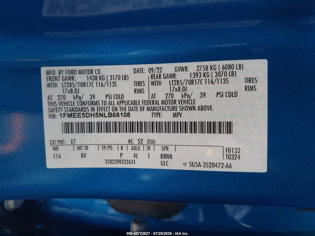 1FMEE5DH5NLB68108 2022 FORD BRONCO photo no. 9
