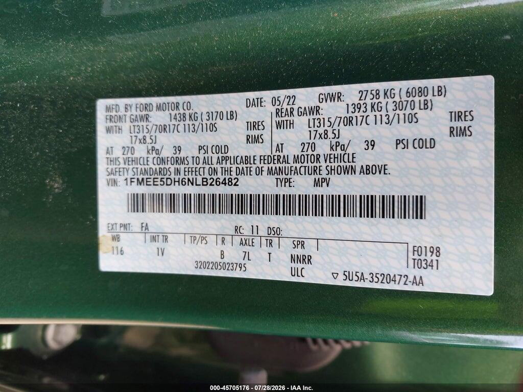 1FMEE5DH6NLB26482 2022 FORD BRONCO photo no. 9