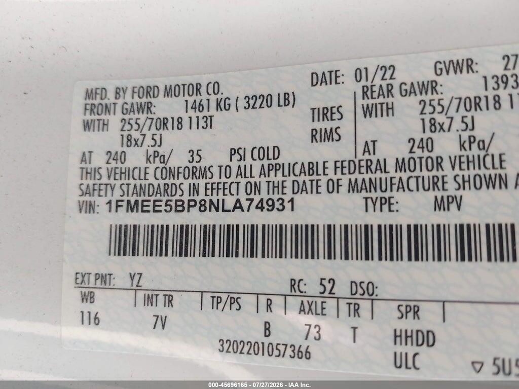 1FMEE5BP8NLA74931 2022 FORD BRONCO photo no. 9