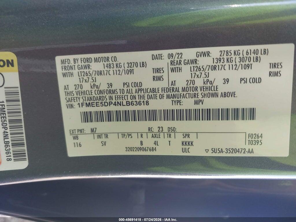 1FMEE5DP4NLB63618 2022 FORD BRONCO photo no. 9