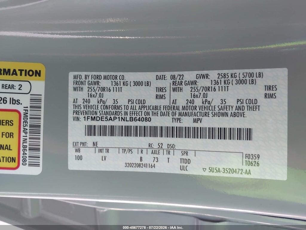 1FMDE5AP1NLB64080 2022 FORD BRONCO photo no. 9