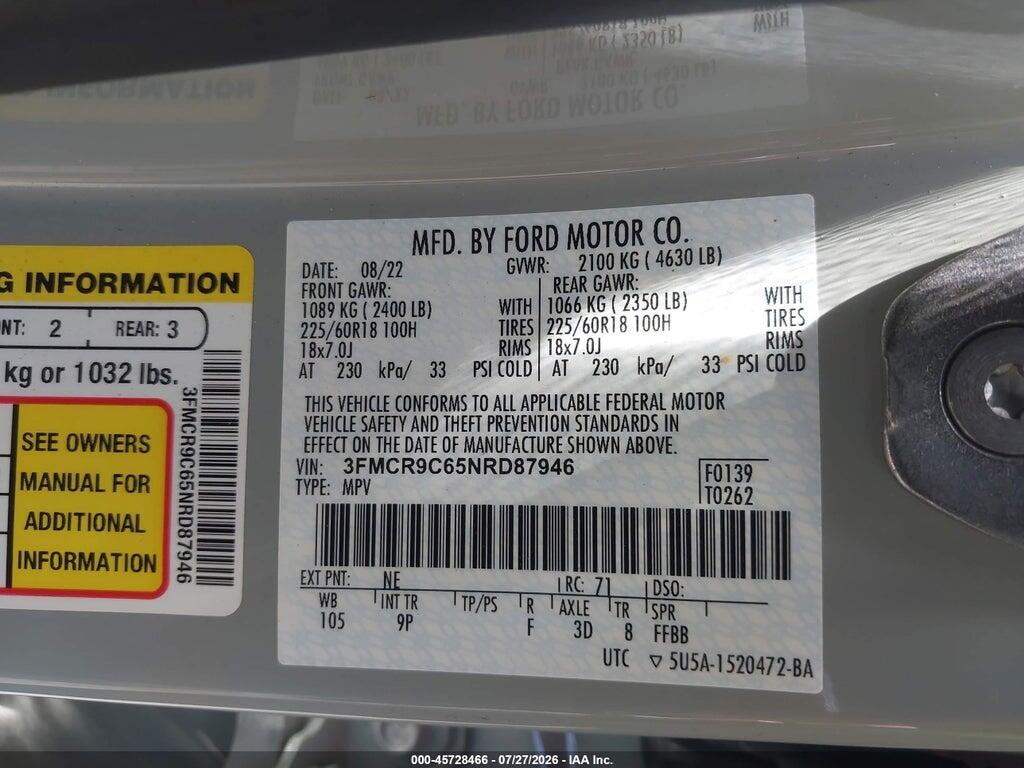 3FMCR9C65NRD87946 2022 FORD BRONCO SPORT photo no. 9