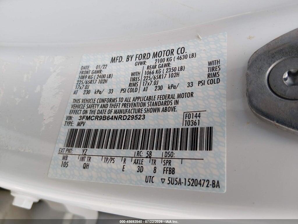 3FMCR9B64NRD29523 2022 FORD BRONCO SPORT photo no. 9