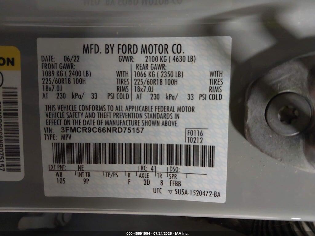 3FMCR9C66NRD75157 2022 FORD BRONCO SPORT photo no. 9