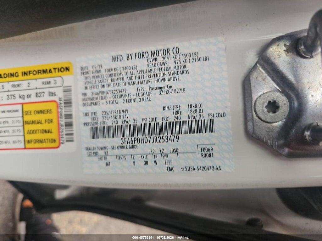 3FA6P0HD7JR253479 2018 FORD FUSION photo no. 9