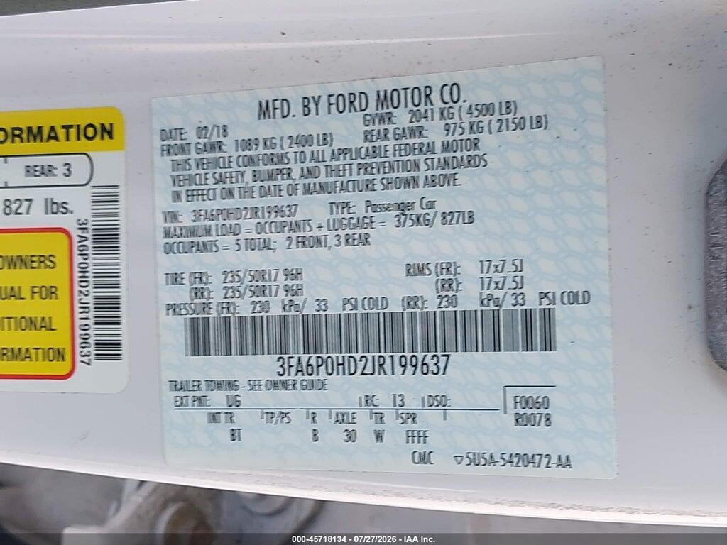3FA6P0HD2JR199637 2018 FORD FUSION photo no. 9