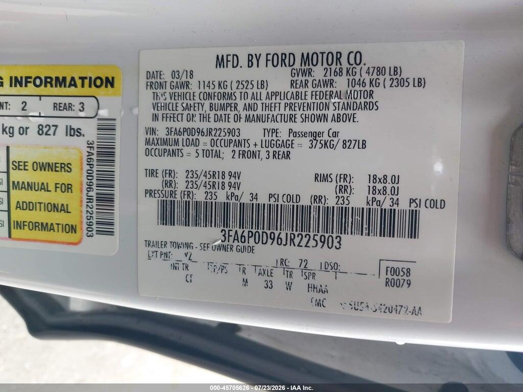 3FA6P0D96JR225903 2018 FORD FUSION photo no. 9