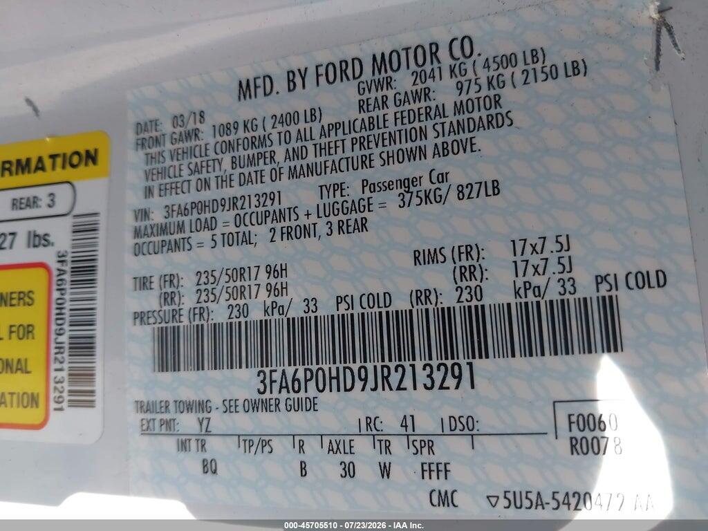3FA6P0HD9JR213291 2018 FORD FUSION photo no. 9