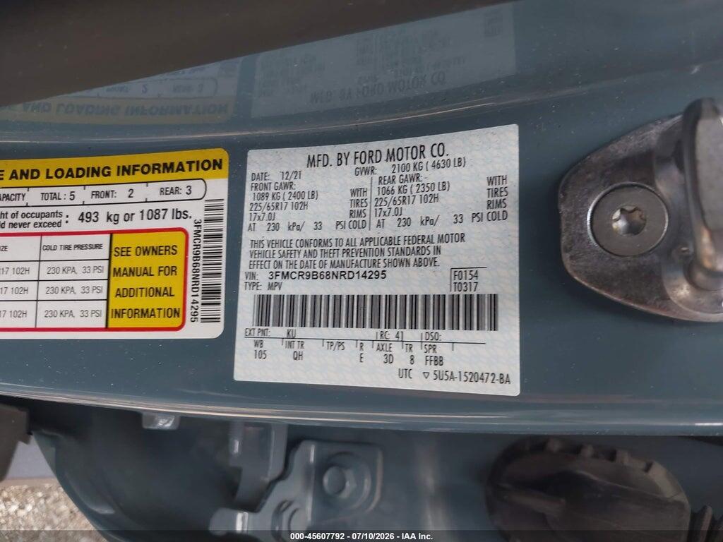 3FMCR9B68NRD14295 2022 FORD BRONCO SPORT photo no. 9