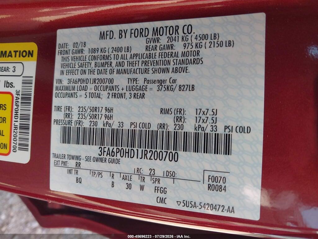 3FA6P0HD1JR200700 2018 FORD FUSION photo no. 9
