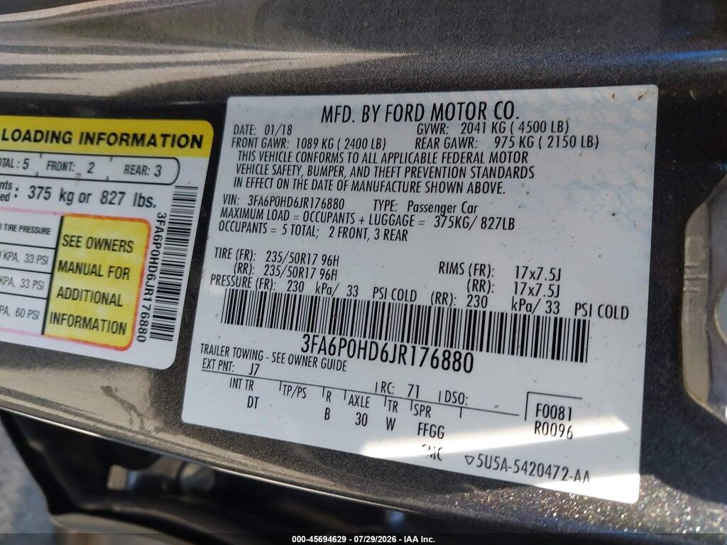3FA6P0HD6JR176880 2018 FORD FUSION photo no. 9