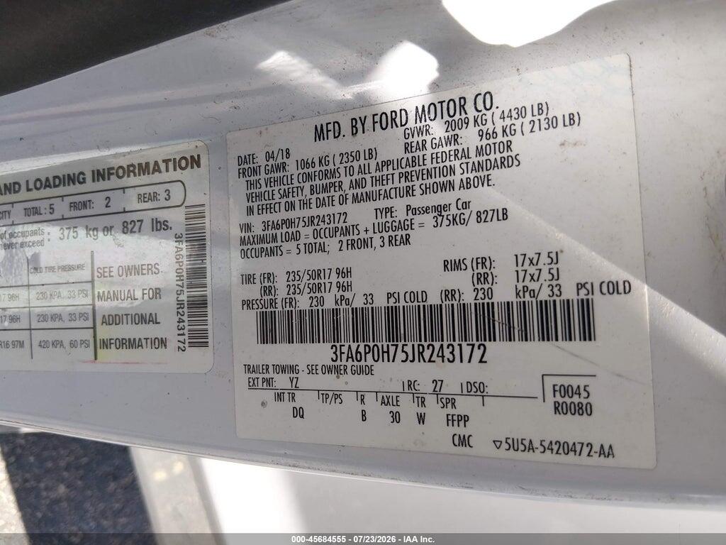 3FA6P0H75JR243172 2018 FORD FUSION photo no. 9