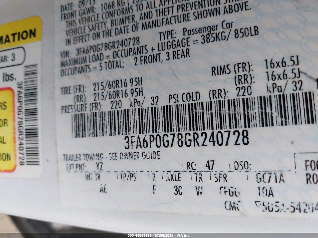 3FA6P0G78GR240728 2016 FORD FUSION photo no. 9