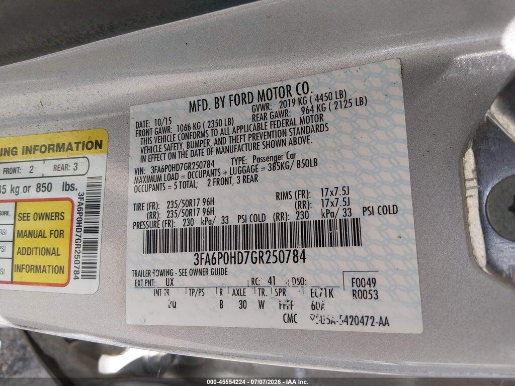 3FA6P0HD7GR250784 2016 FORD FUSION photo no. 9