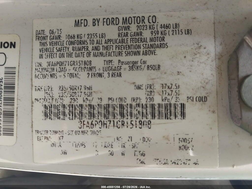 3FA6P0H71GR151808 2016 FORD FUSION photo no. 9