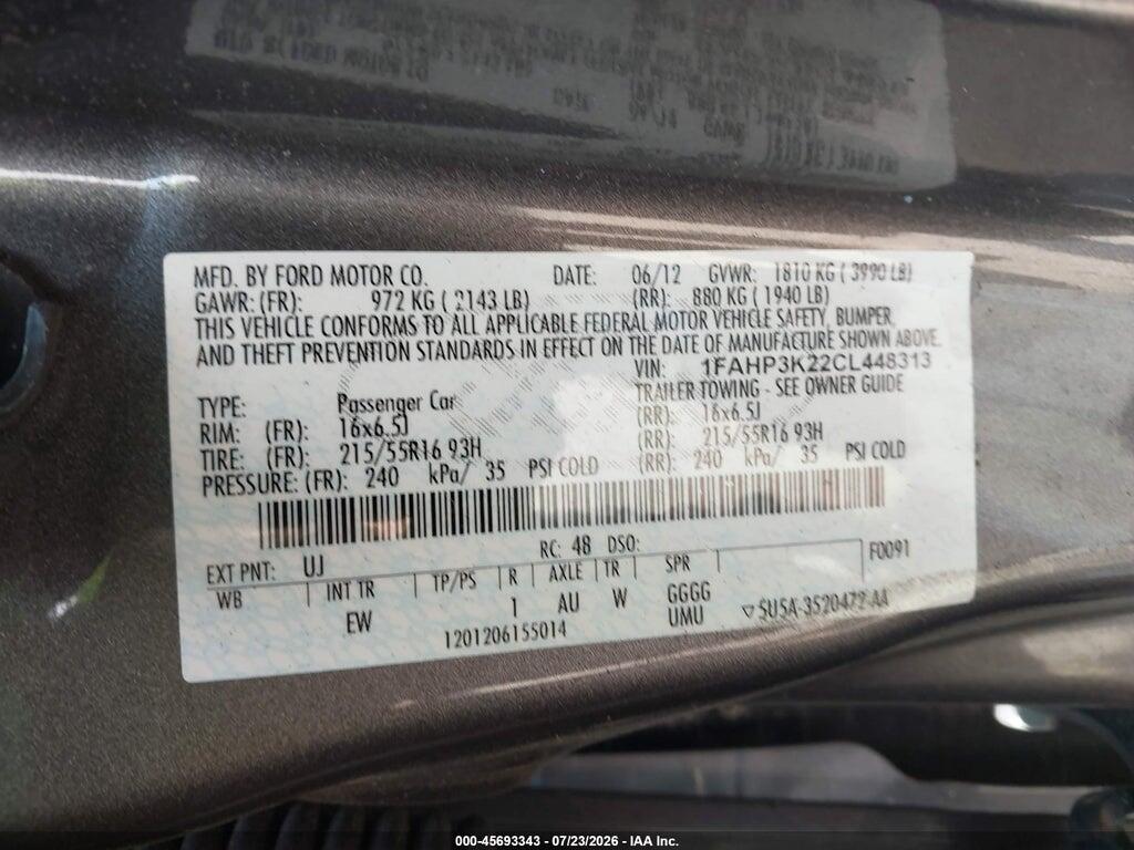 1FAHP3K22CL448313 2012 FORD FOCUS photo no. 9