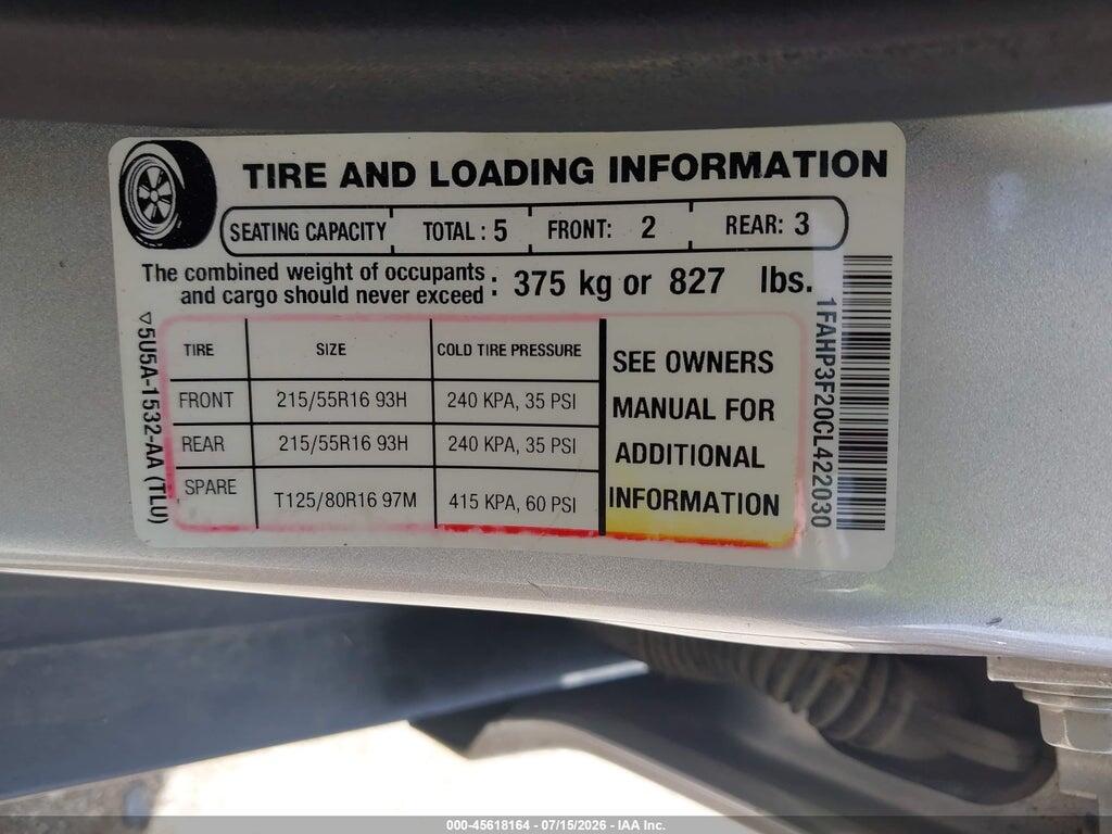1FAHP3F20CL422030 2012 FORD FOCUS photo no. 9