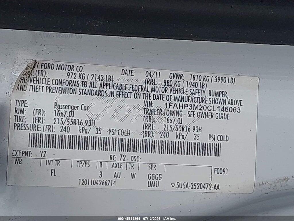 1FAHP3M20CL146063 2012 FORD FOCUS photo no. 9