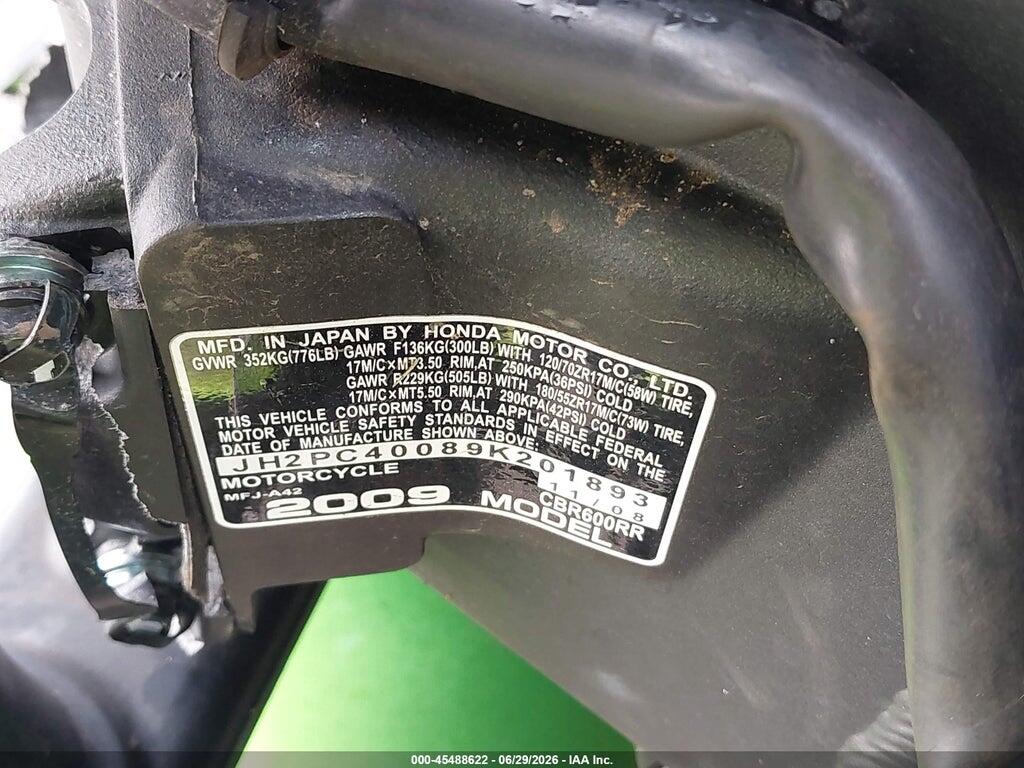 JH2PC40089K201893 2009 HONDA CBR600 photo no. 10