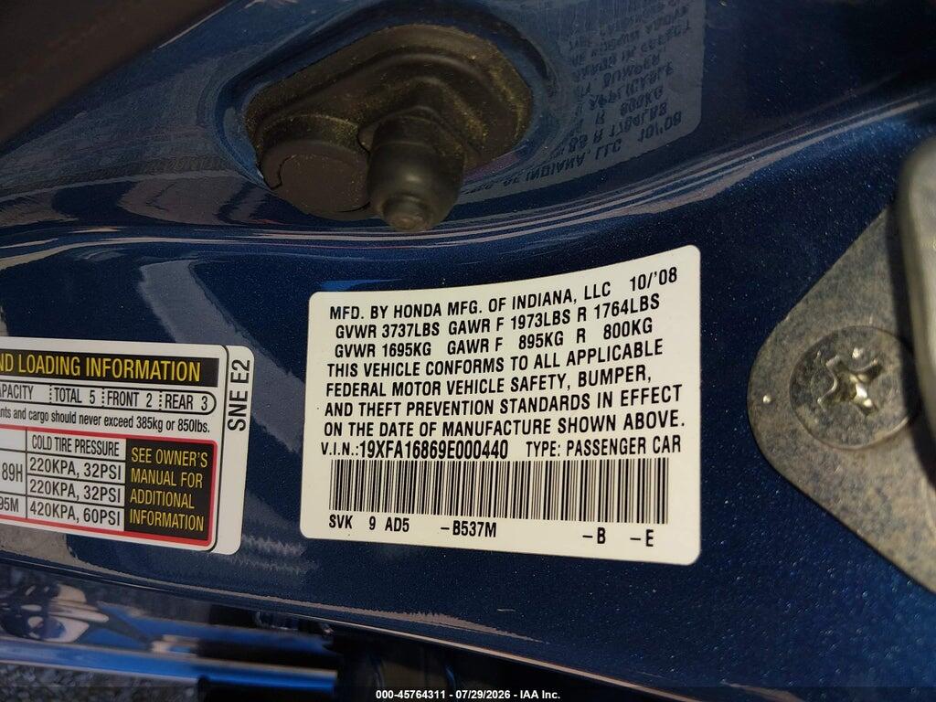 19XFA16869E000440 2009 HONDA CIVIC photo no. 9