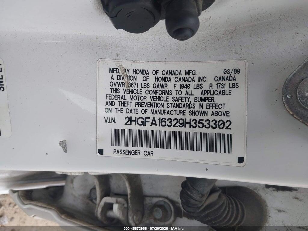 2HGFA16329H353302 2009 HONDA CIVIC photo no. 9