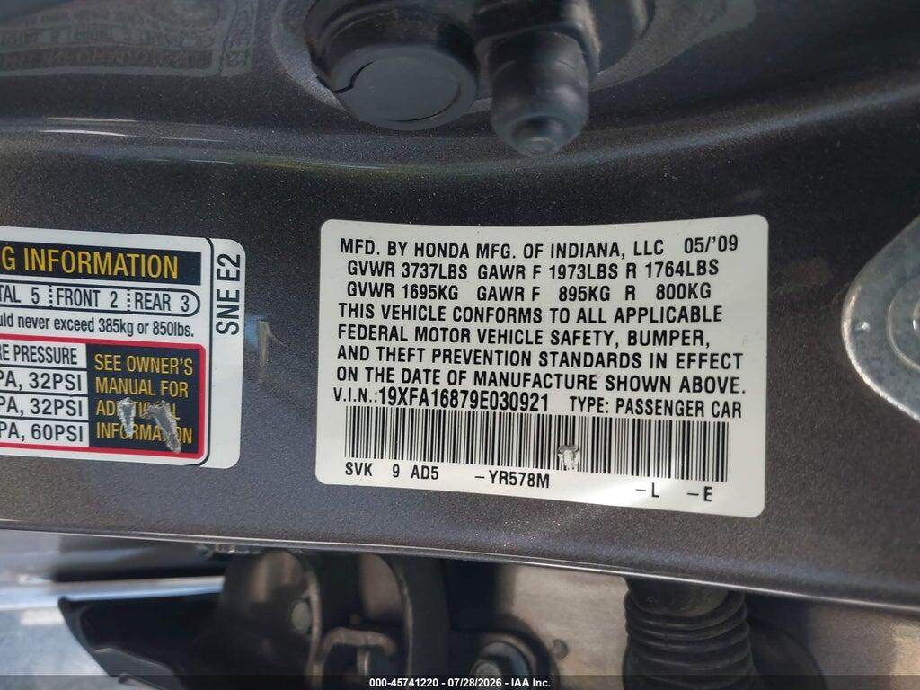 19XFA16879E030921 2009 HONDA CIVIC photo no. 9