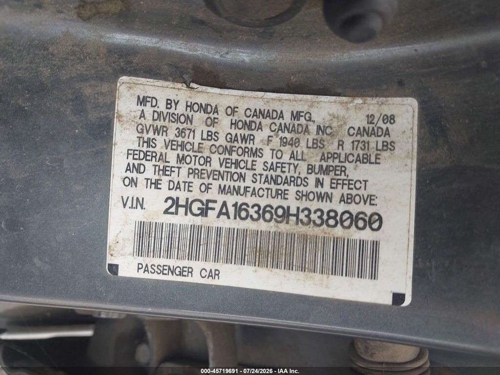 2HGFA16369H338060 2009 HONDA CIVIC photo no. 9
