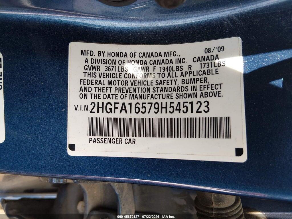 2HGFA16579H545123 2009 HONDA CIVIC photo no. 9