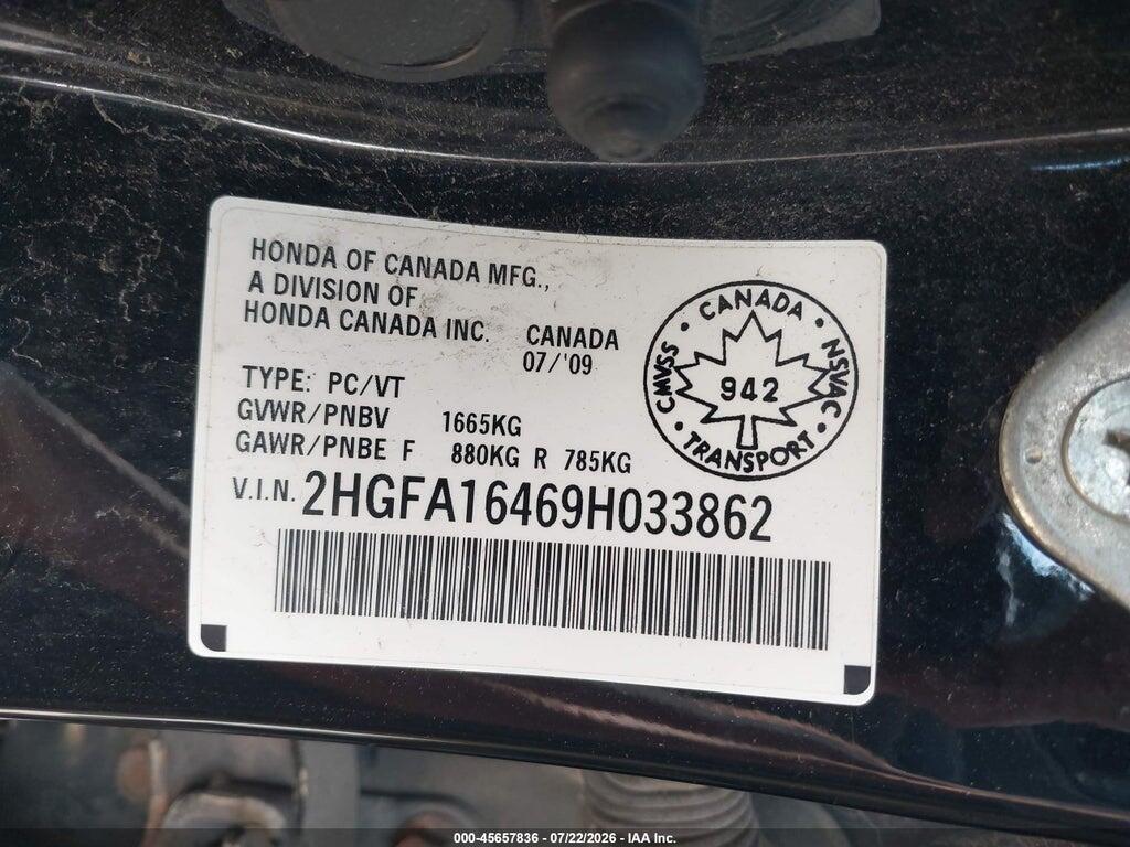 2HGFA16469H033862 2009 HONDA CIVIC photo no. 9