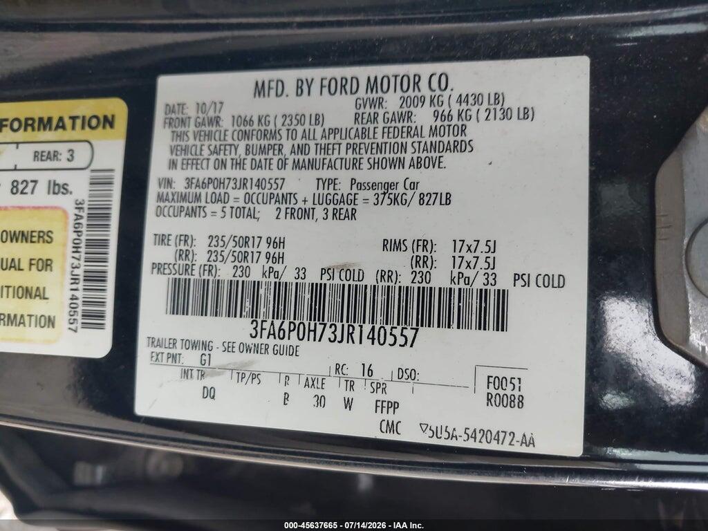 3FA6P0H73JR140557 2018 FORD FUSION photo no. 9