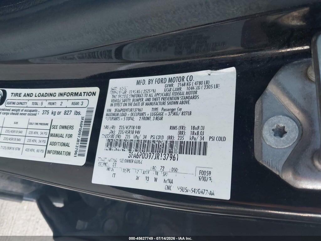 3FA6P0D97JR137961 2018 FORD FUSION photo no. 9