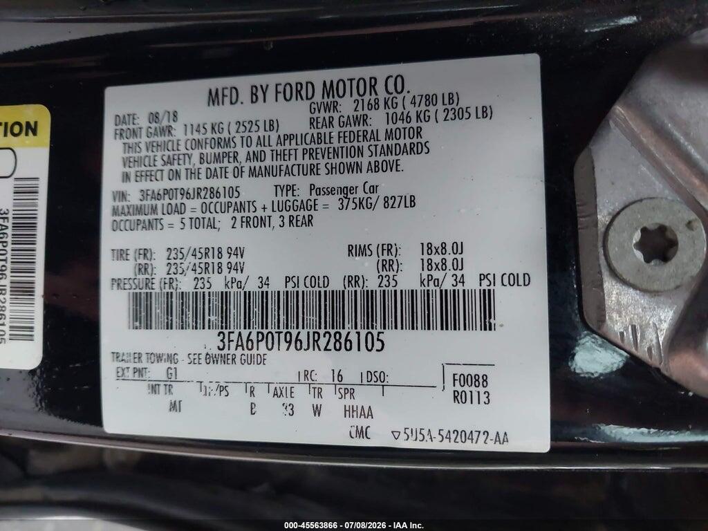 3FA6P0T96JR286105 2018 FORD FUSION photo no. 9