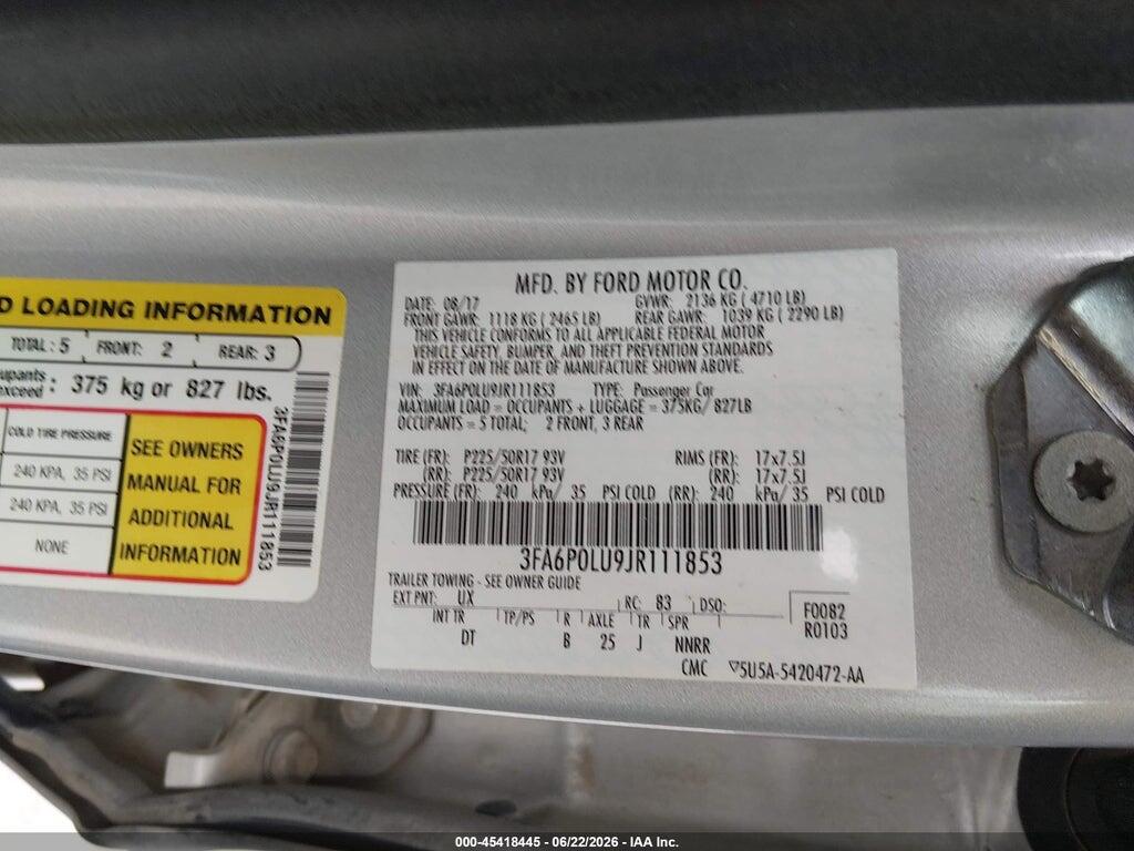 3FA6P0LU9JR111853 2018 FORD FUSION HYBRID photo no. 9
