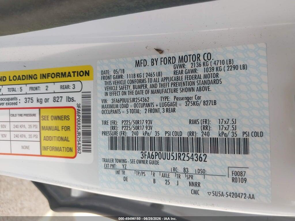 3FA6P0UU5JR254362 2018 FORD FUSION HYBRID photo no. 9