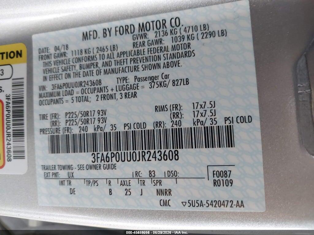 3FA6P0UU0JR243608 2018 FORD FUSION HYBRID photo no. 9