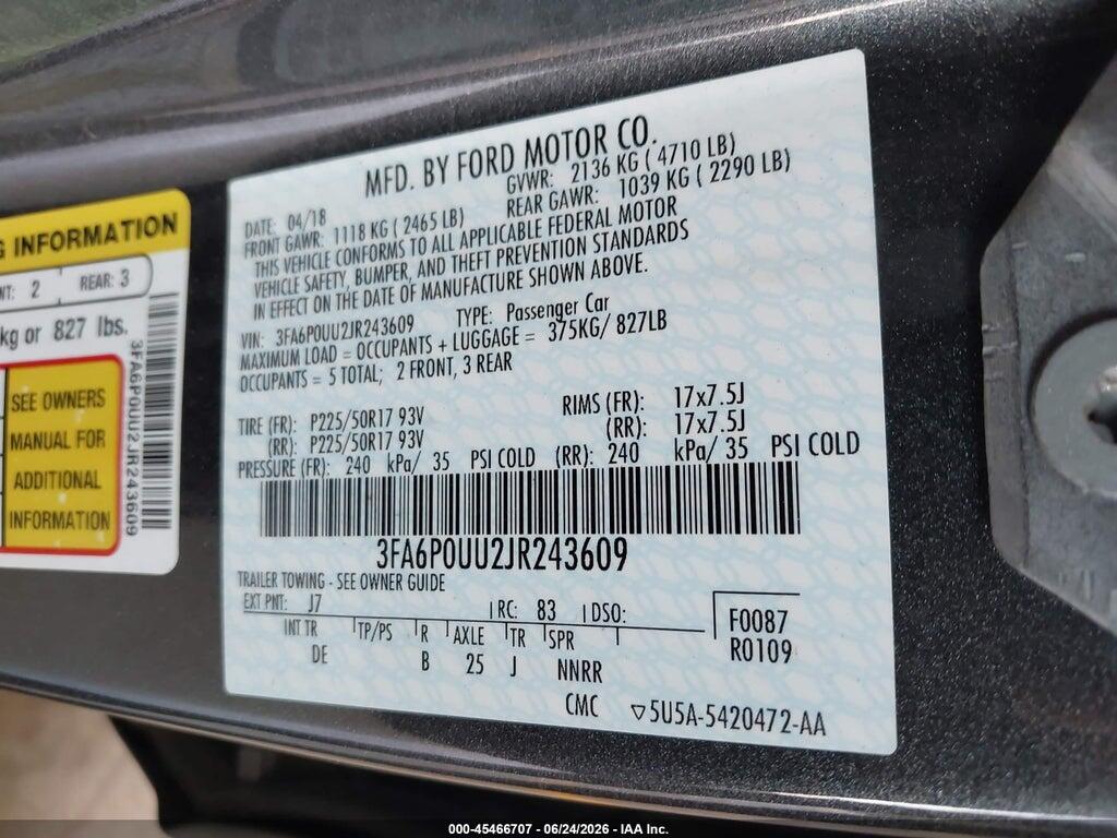 3FA6P0UU2JR243609 2018 FORD FUSION HYBRID photo no. 9